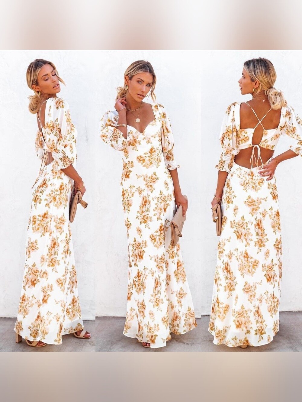 NWT Luxxel Floral Puff Sleeve Maxi Dress, Size Small